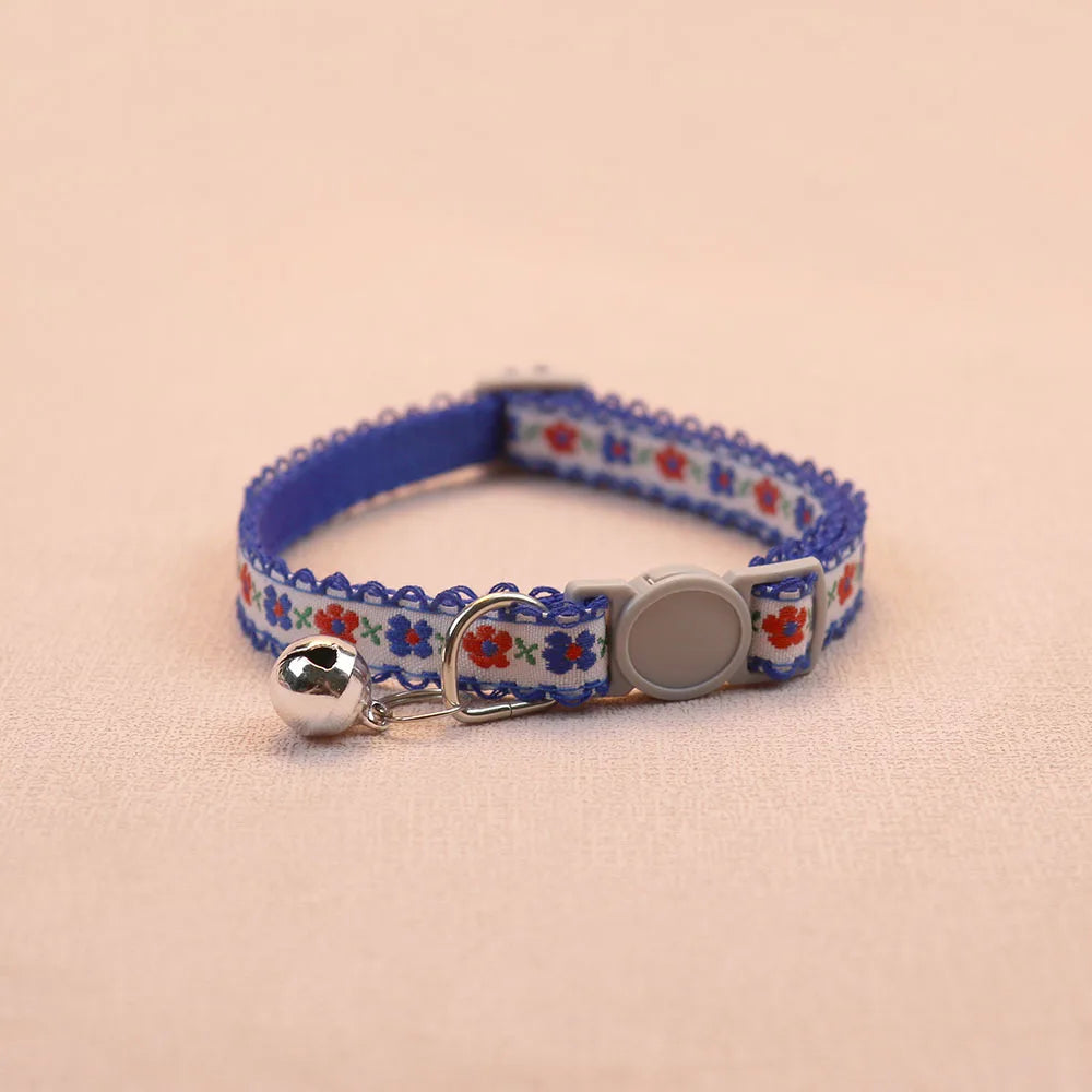 Hand Knitting Flower Pet Collar With Bell Colorful Retro Style Cat Collar Adjustable Safety Necklace For Puppy Cat Accessories