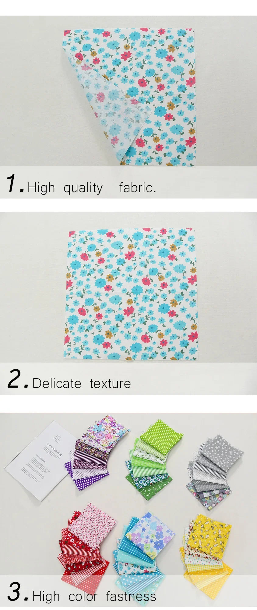 7 Pieces 25x25Cm Cotton Flower Fabric Printed Cloth for DIY