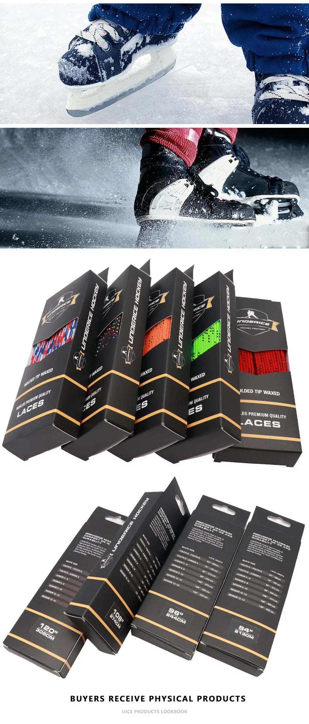 Ice Hockey Skate Laces 84-120inch Waxed Dual Layer Braid