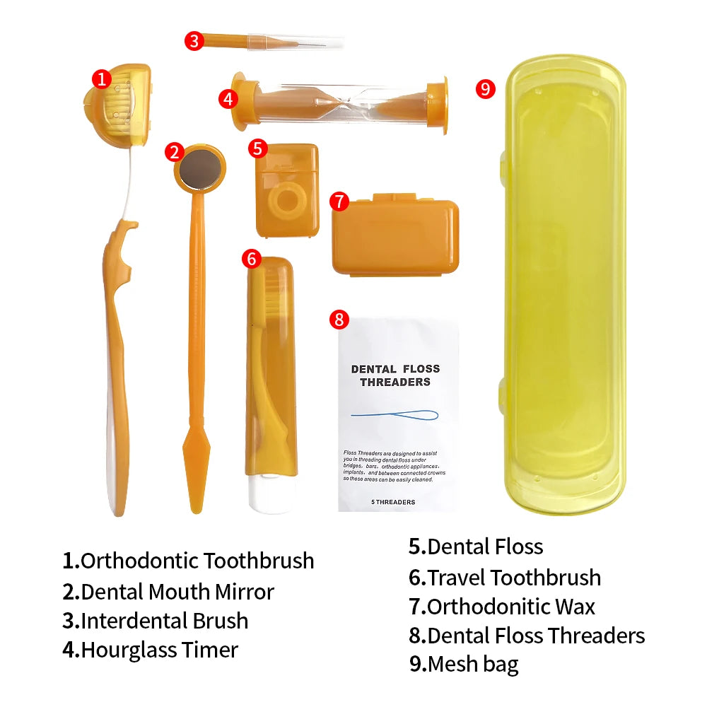 Dental Toothbrush Oral Care Kit with Orthodontic Mirror and Interdental Brush for Braces Cleaning