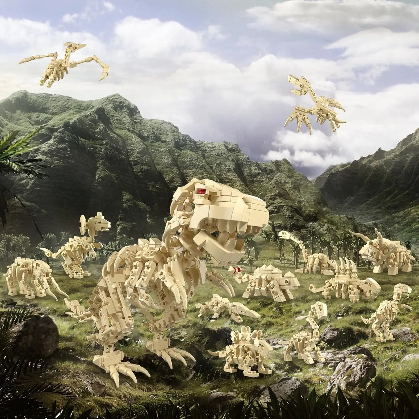 12 in 1 Dinosaur Skeleton Building Set for Kids - Mini Dinosaur Building Blocks Perfect for Easter Basket Stuffers and Birthday Gifts