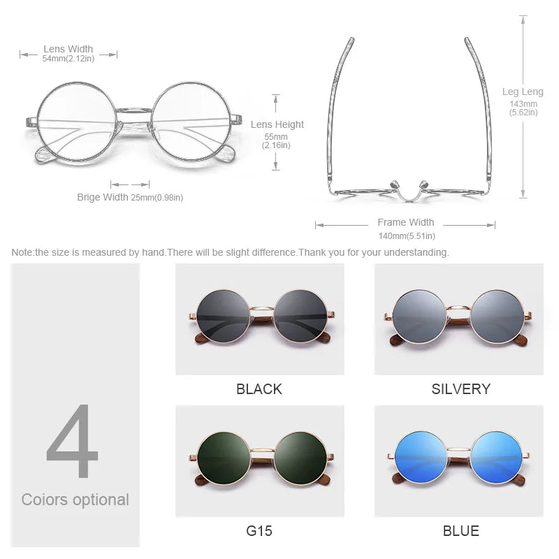 Oi Wood Retro Round Sunglasses For Men Women Polarized Blue Mirror Eyewear 8024