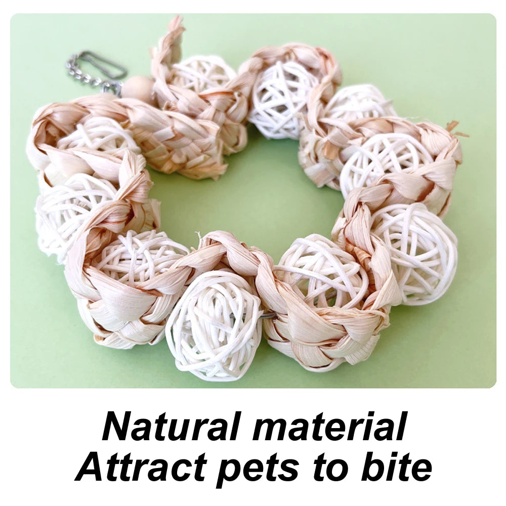 1pc Rattan Ball Round-shaped Bird Swing Toy Grab Bite Toy Stand Grinding Teeth Hanging Chew Toys for Pet Bird Parrot Cage Decor