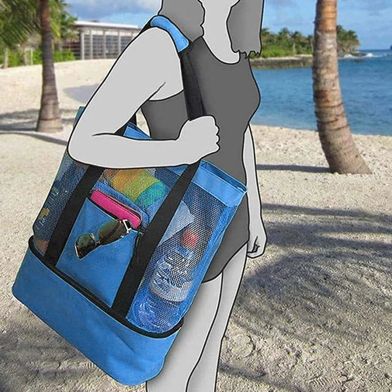 Beach & Picnic Mesh Cooler Bag – Transparent Double-Layer Insulated Tote for Women, Travel & Swim Gear