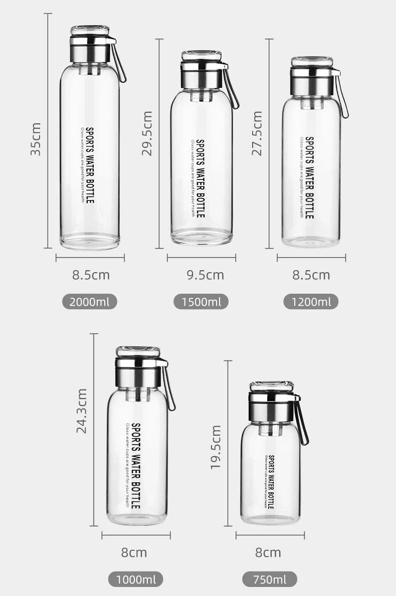 Large Capacity Glass Water Bottles – 0.75L to 2L Transparent Juice & Milk Bottle for Outdoor Travel & Sports