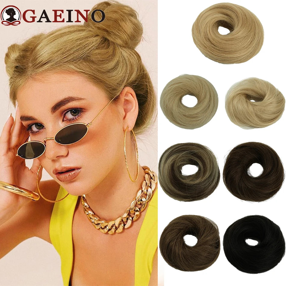 Straight Hair Bun Elegant Donut Chignon Golden Blond Hairpiece