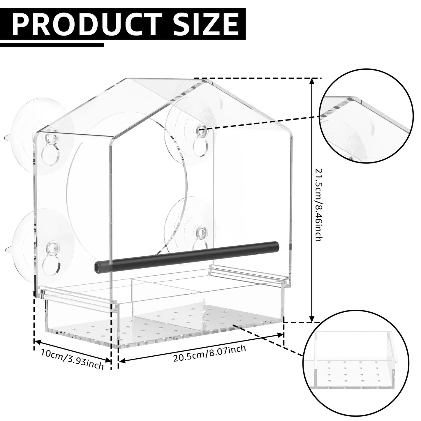 Window Bird Feeder Acrylic Clear Bird House with 4 Suction Cups Large Capacity Outdoor Bird Feeders Transparent Food Dispenser
