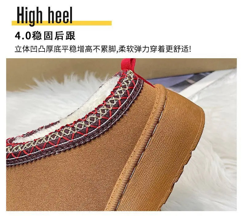 Women's Wool Slippers Warm Sheepskin Platform Shoes 2024
