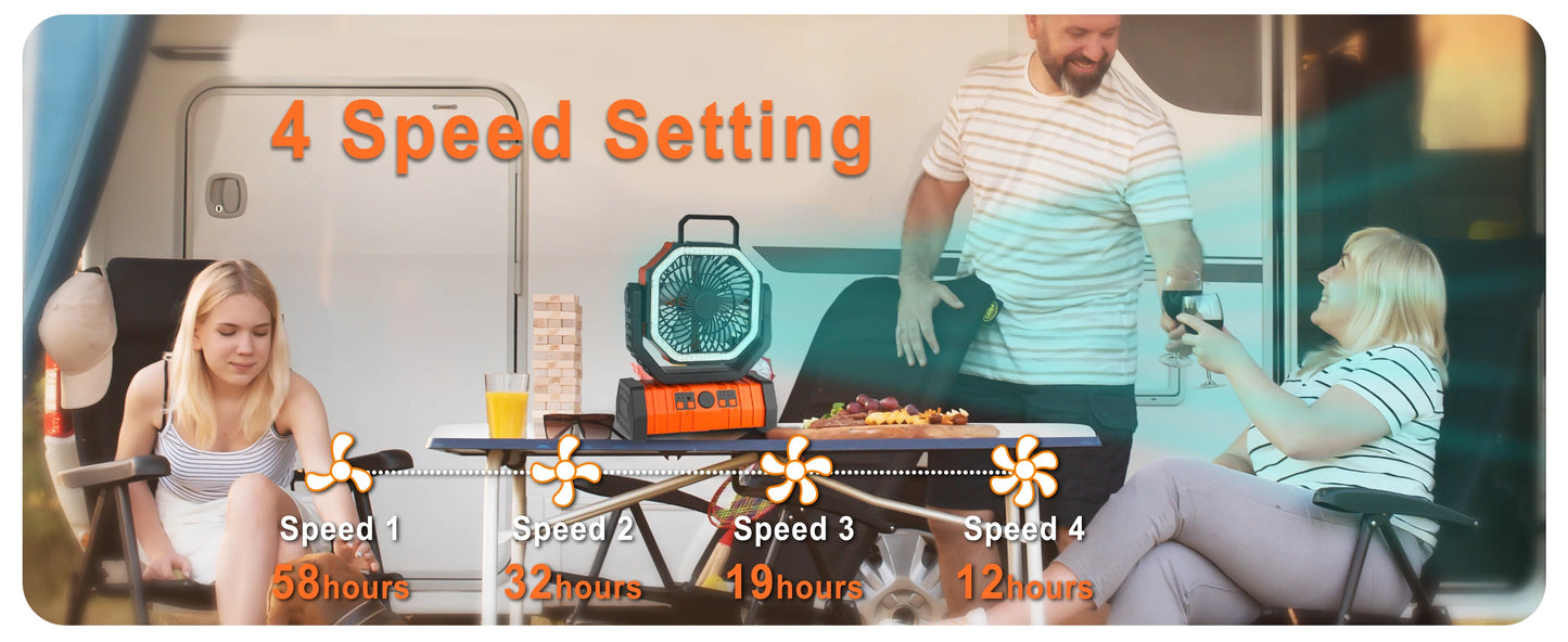 20,000mAh Camping Fan with LED Light β Wireless Rechargeable Outdoor Air Circulator with Hanging Hook