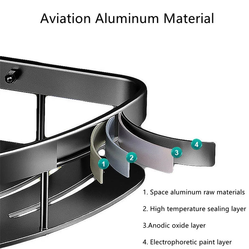 Bathroom Shelf Aluminum Alloy Shampoo Rack No Drill Corner Storage Organizer