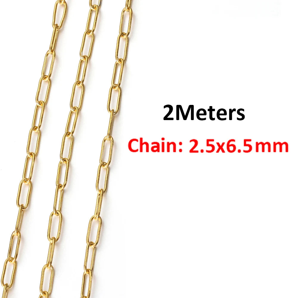 2 Meters/1 Meter High Quality Gold Color Stainless Steel Chain for DIY Jewelry Making