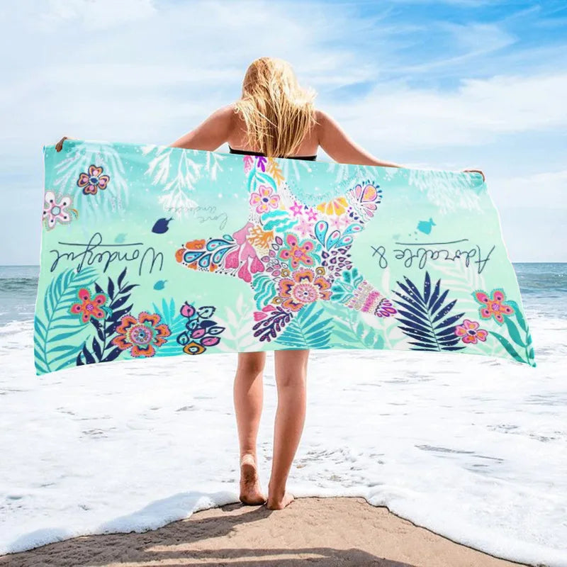 1 Large-Sized Ocean Element Beach Towel with Quick-Dry Absorption