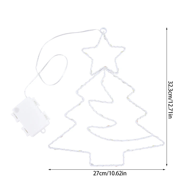 Xmas Tree Iron Frame LED Light String Window Hanging Ornament for 2024 Christmas and 2025 New Year Home Decoration