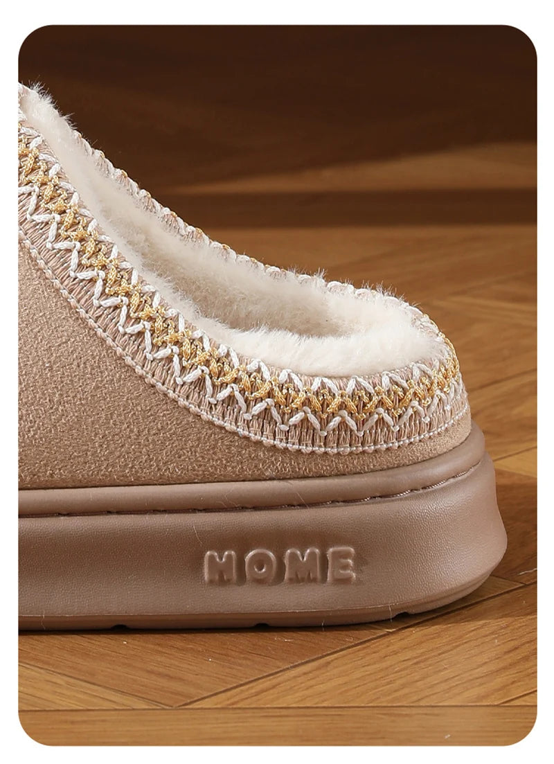 Home Soft Plush Slippers Women Winter Non-Slip Cotton Slides Plus Size 45 Warm Thick Bottom