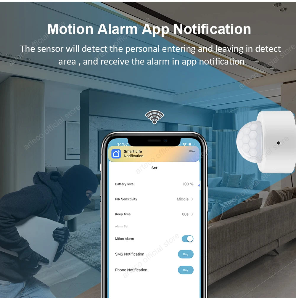 Sensor de movimiento humano Tuya Zigbee Smart Home Mini sensor de movimiento PIR Detector infrarrojo Seguridad Smart Life Funciona con Alexa Gateway