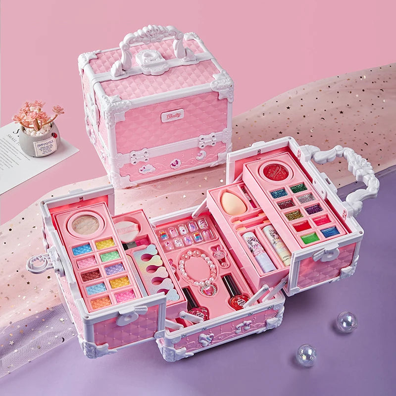 Kids Washable Makeup Kit for Girls Safe Real Cosmetics Set for Toddlers Princess Birthday Gift Toy