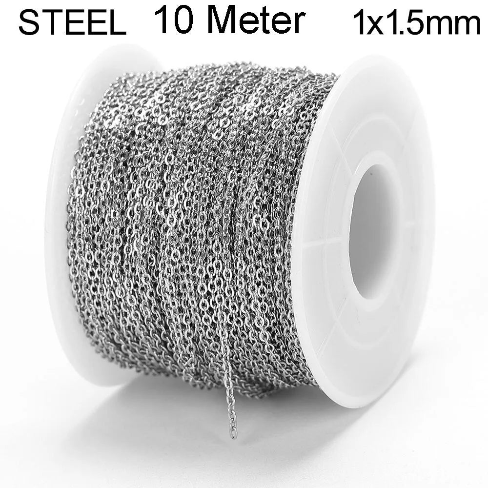 10 Meters Stainless Steel Chain 1 1.5 2mm Gold Steel Color for DIY Jewelry Making