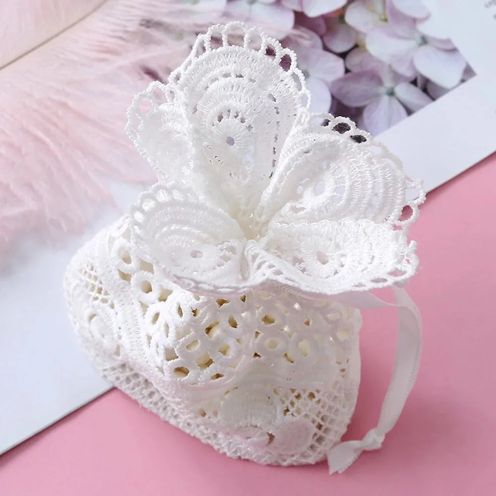 10x14cm White Lace Drawstring Bag for Jewelry and Ornaments