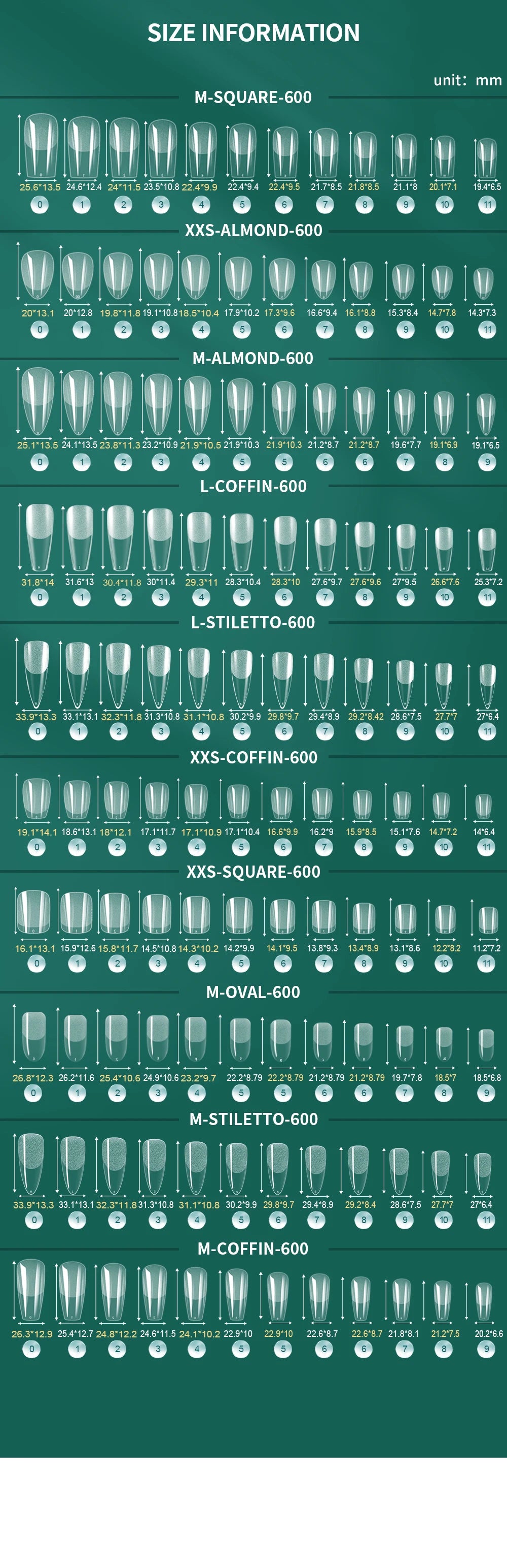 Nailpop 600PCS Full Cover Medium Length Ballerina Nail Tips