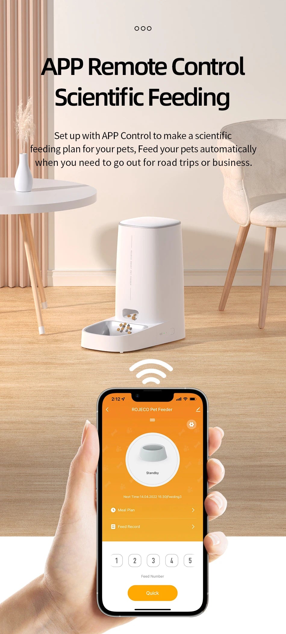 ROJECO Automatic Cat Feeder Smart WiFi Kibble Dispenser