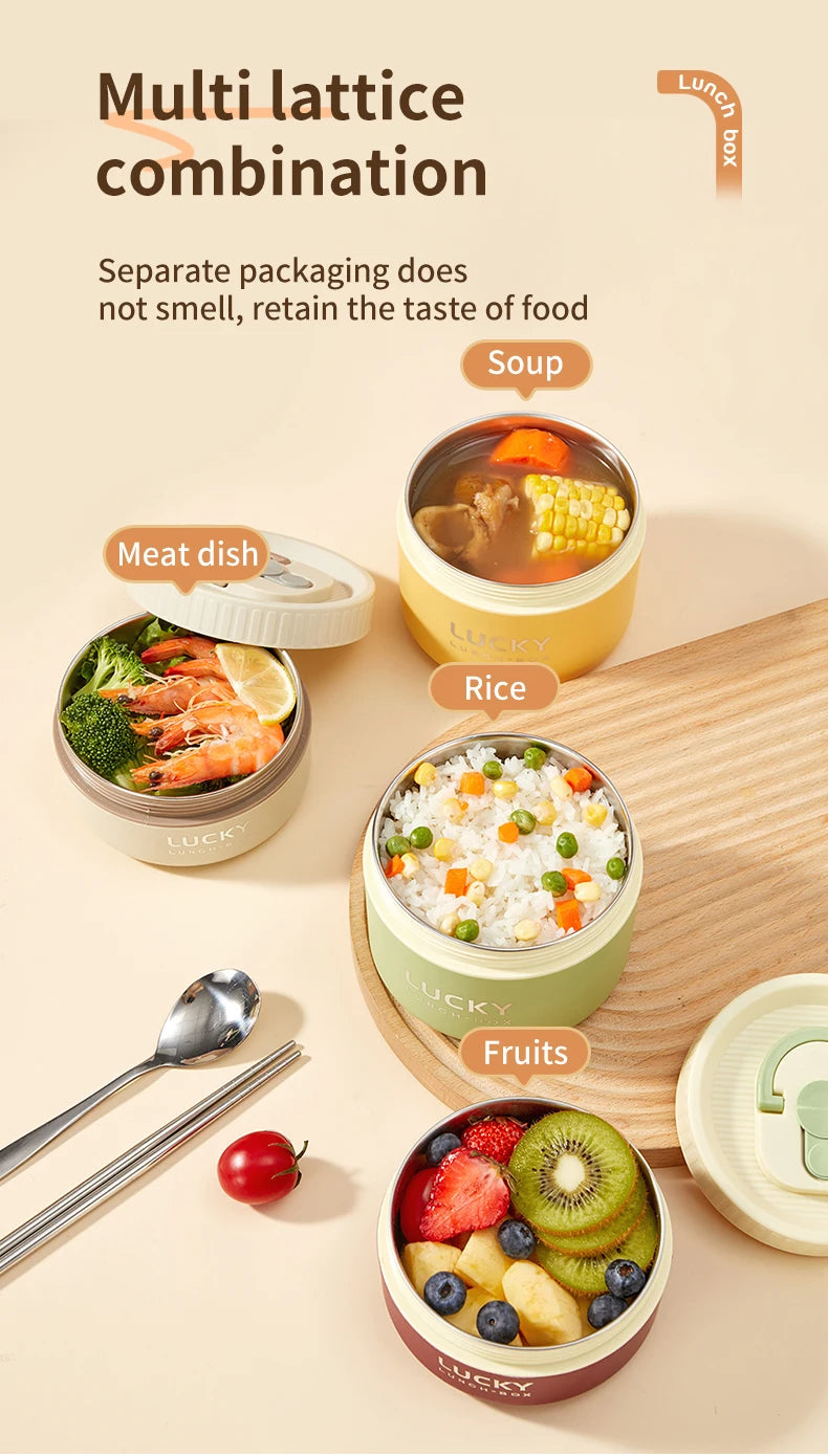 WORTHBUY Portable 304 Stainless Steel Insulated Bento Lunch Box With Thermal Bag Cutlery Leak Proof Container Set