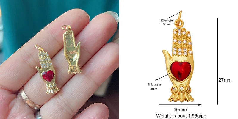 New Sacred Red Heart Charm Pendant 18K Gold Plated Zircon