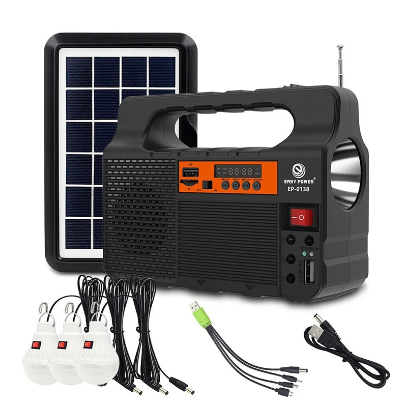 Solar Portable Lighting Solar Power Panel Generator Kit with 3 LED Bulbs for Camping and Hiking