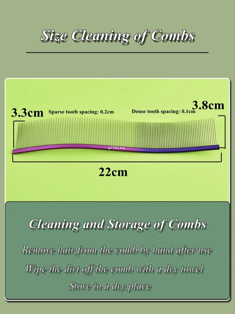 22cm S-Shaped Stainless Steel Pet Grooming Comb for Cats and Dogs with Dense Teeth for Effective Hair Removal and Cleaning