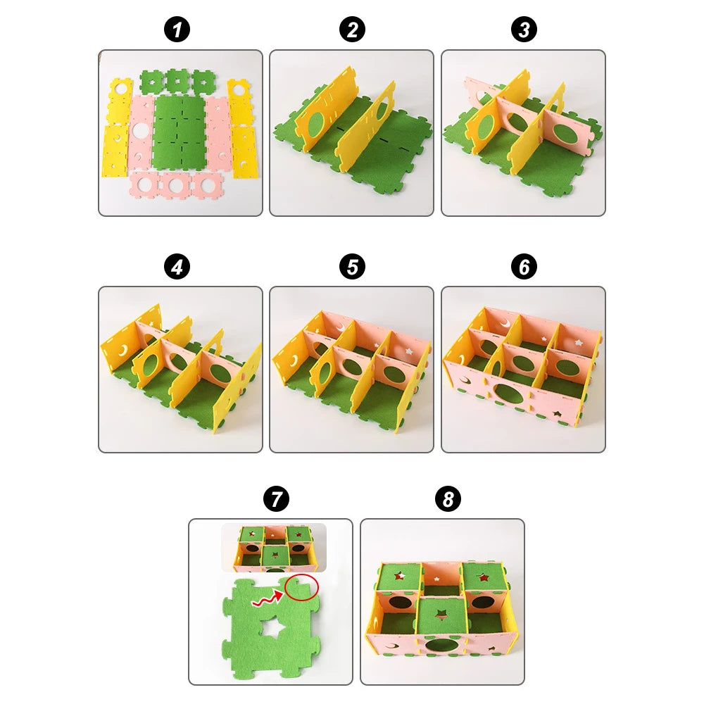 1PC Removable Felt Maze Hide Nest Toy Hamster Tunnel House for Small Animal Sugar Glider Hamster Golden Bear Indoor Pet Supplies