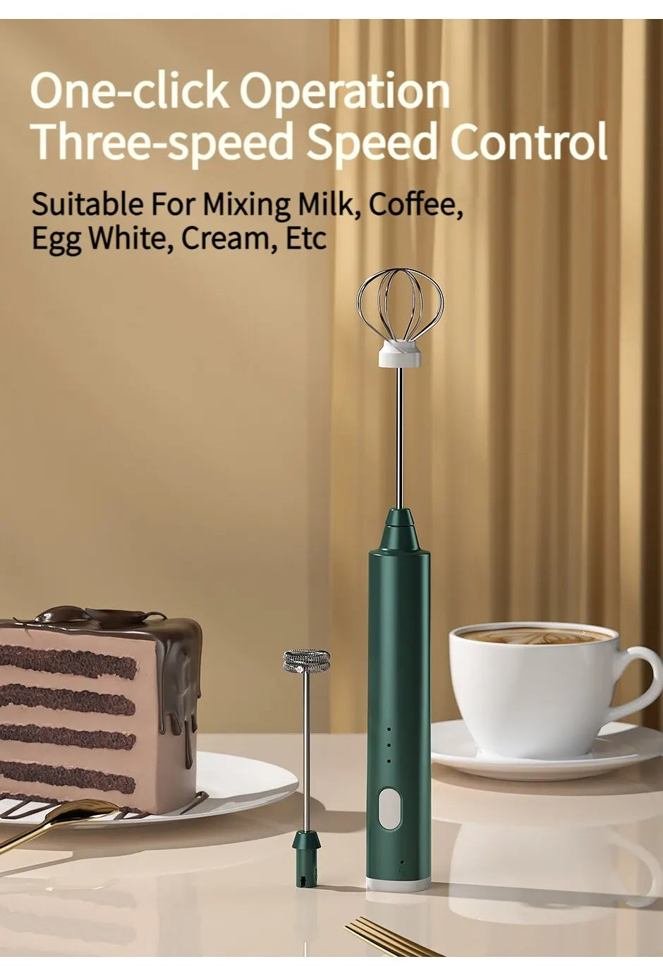 1 PCS USB Rechargeable Handheld Egg Beater 3 Speeds Milk Frother