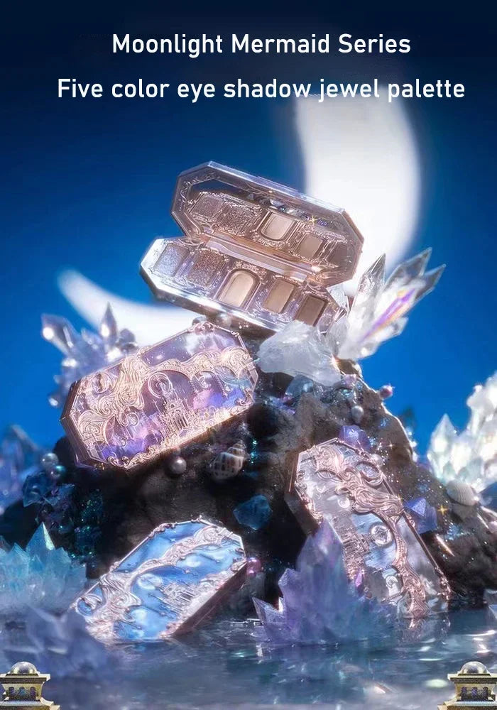 Flower Knows Moonlight Mermaid Eyeshadow Palette 8 Color Eye Makeup with Matte Shimmer and Glitter Finishes for Stunning Looks