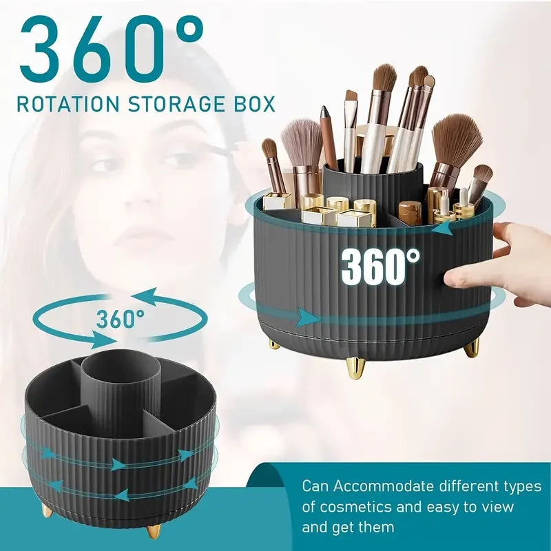 360° Rotating 5 Slot Makeup Brushes Holder Organizer for Vanity Desktop Storage