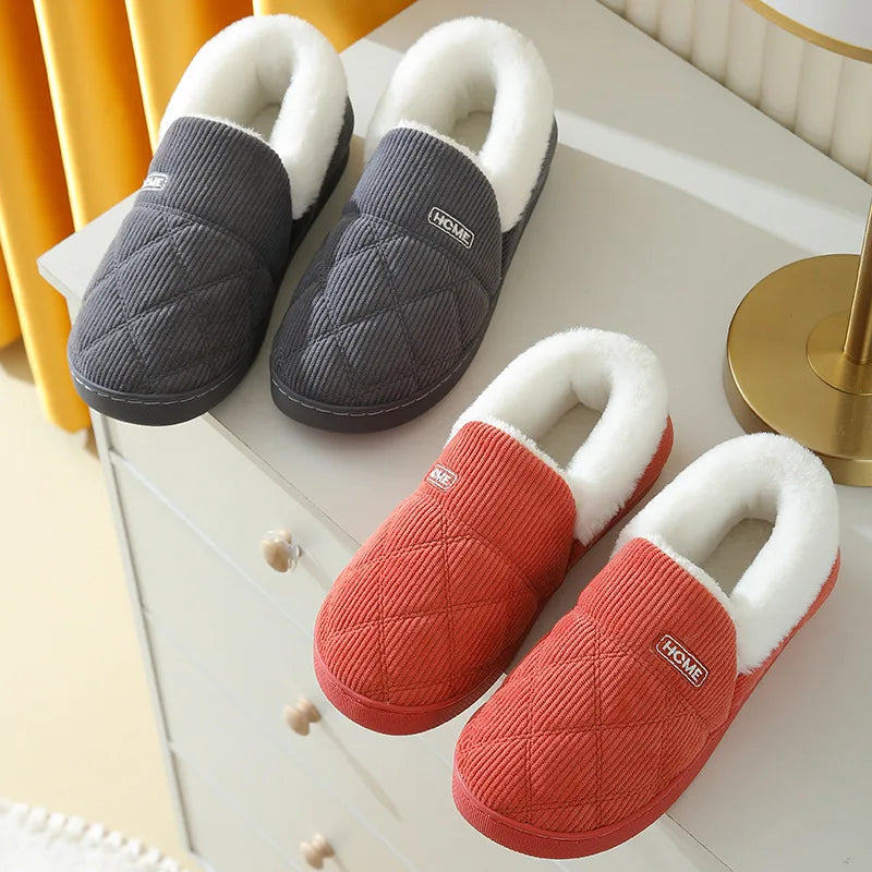 Comwarm New Women Slippers Plush Fur Thick Sole Antiskid
