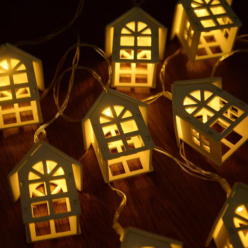 2M 10LED Wooden House LED Fairy Light String for Christmas Home Decor and Tree Ornaments