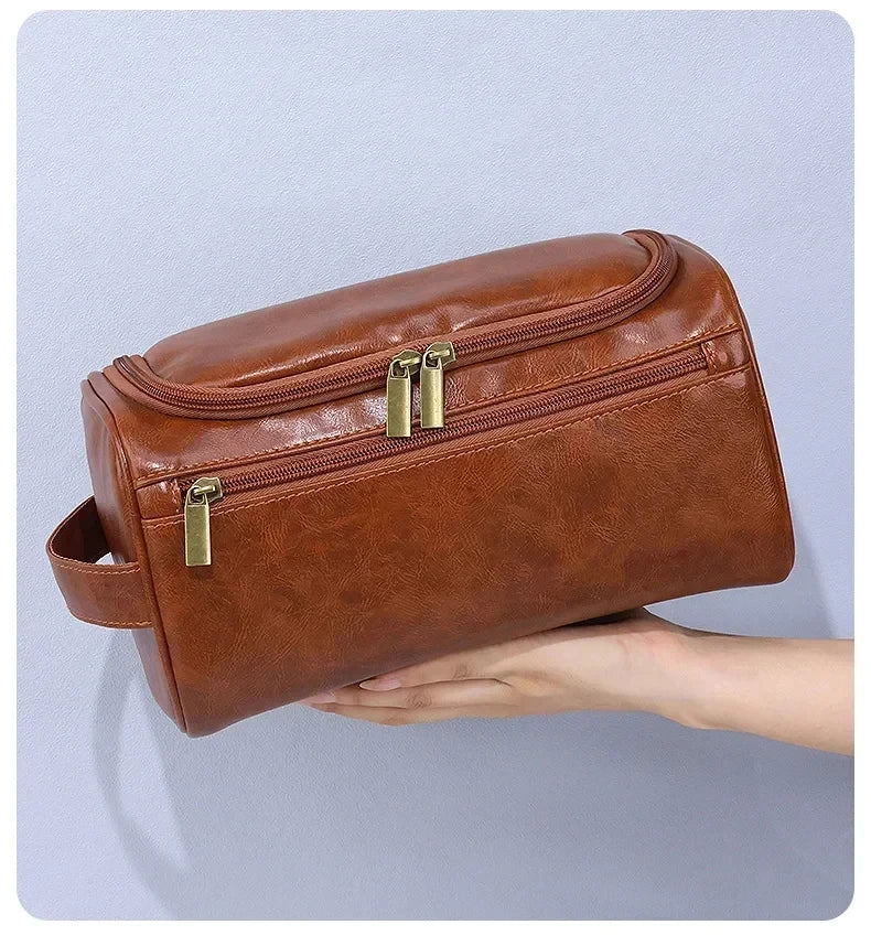 Men Vintage Luxury Toiletry Bag Travel Organizer Waterproof Makeup Case Hanging Storage for Business and Personal Use