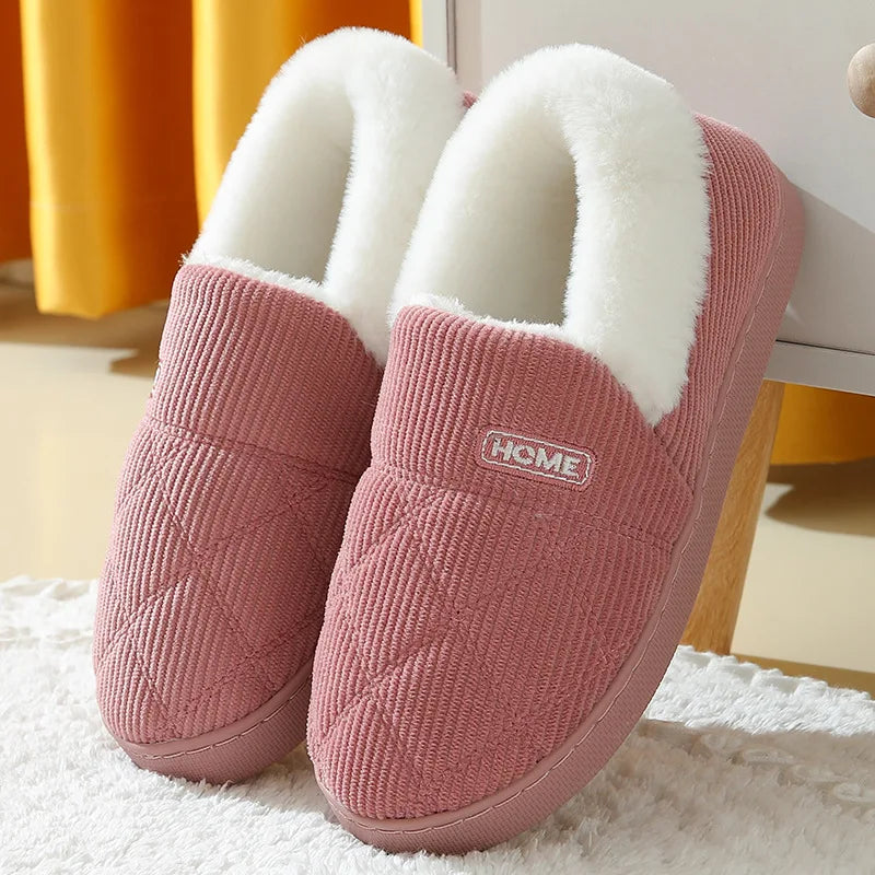 Comwarm New Women Slippers Plush Fur Thick Sole Antiskid