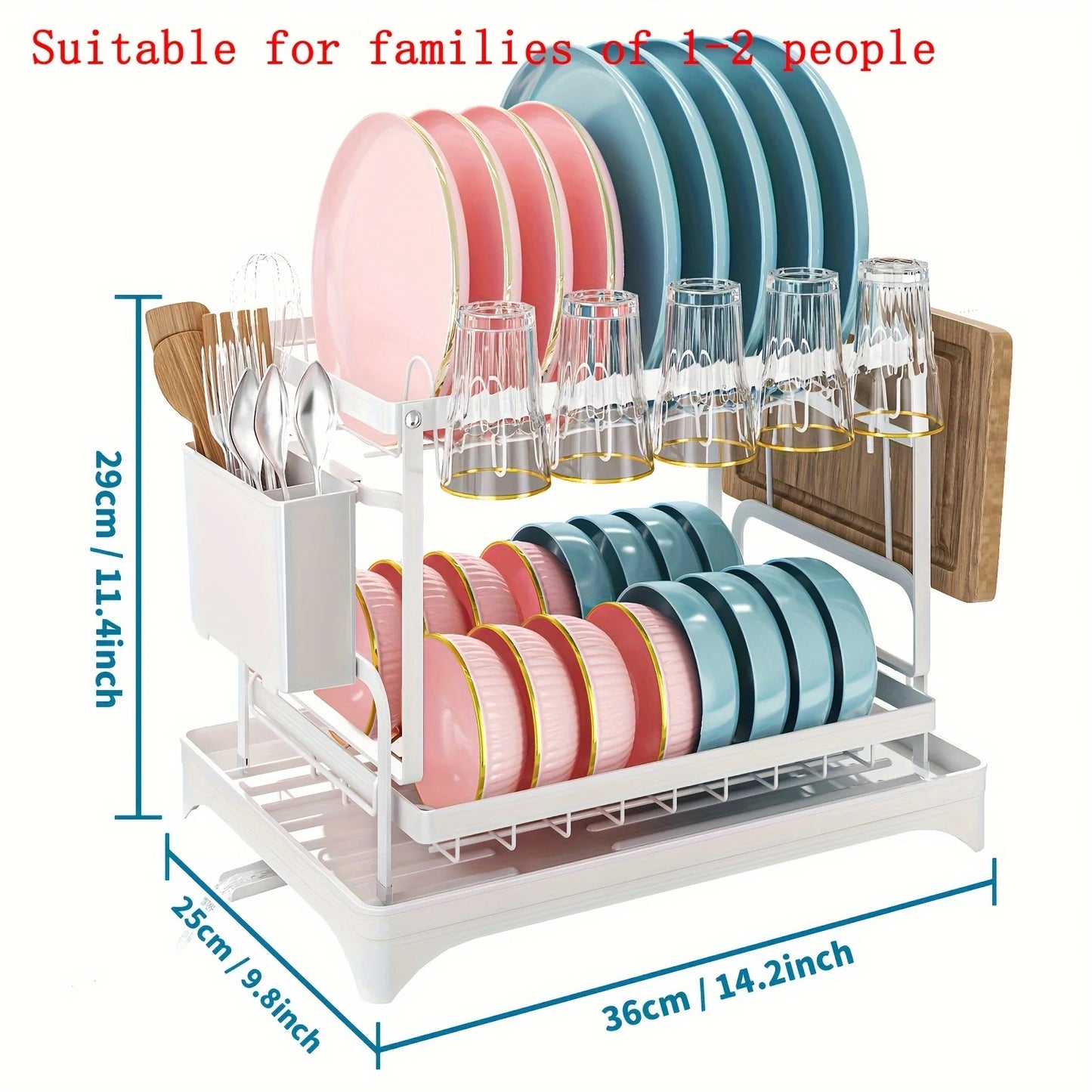 2 Tier Large Stainless Steel Dish Drying Rack with Drainboard for Kitchen Counter - Multifunctional Dish Drainer for Plates and Cups