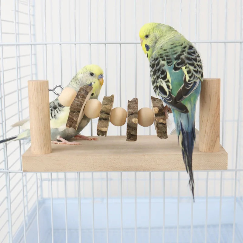 Solid wood parrot rest platform training station rack, climbing ladder, cloud ladder, swing, hanging ring bird toy