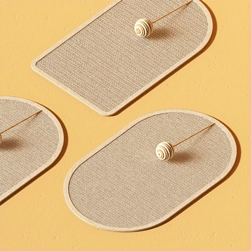 3-in-1 Sisal Cat Station: Washable Scratching Pad + Hanging Ball Toy & Self-Adhesive Wall Panel