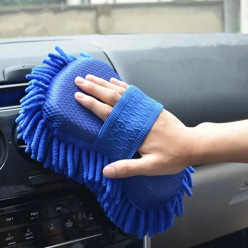 1 Pc Blue Microfiber Chenille Car Wash Sponge Cleaning Tool