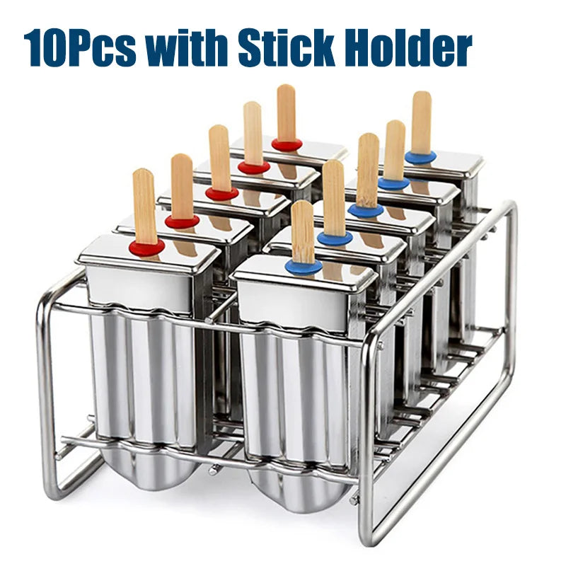 Stainless Steel Popsicle Mold Set β Reusable Ice Lolly Maker with Holder Rack for Homemade Treats