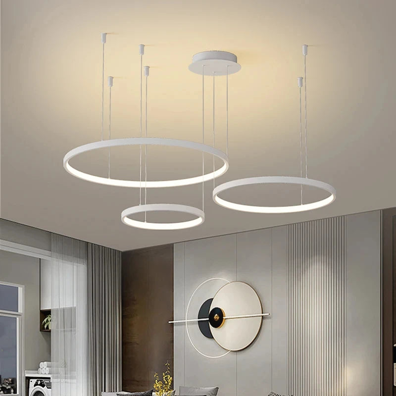 Black Rings Modern Minimalist Dimmable Pendant Light for Living Room and Restaurant Remote Control Chandelier Home Decor