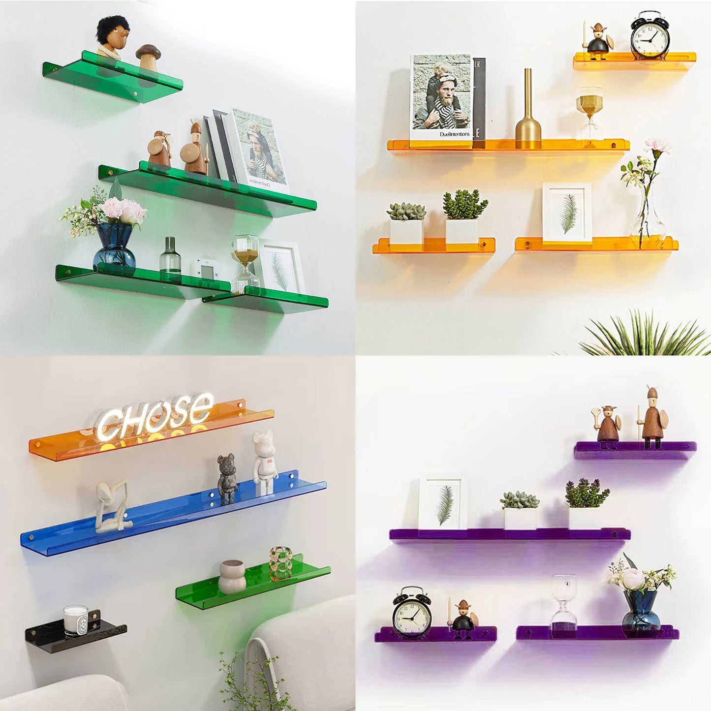 Colour Invisible Acrylic Floating Shelves Wall Mounted Bookshelf Storage Rack for Room and Bathroom