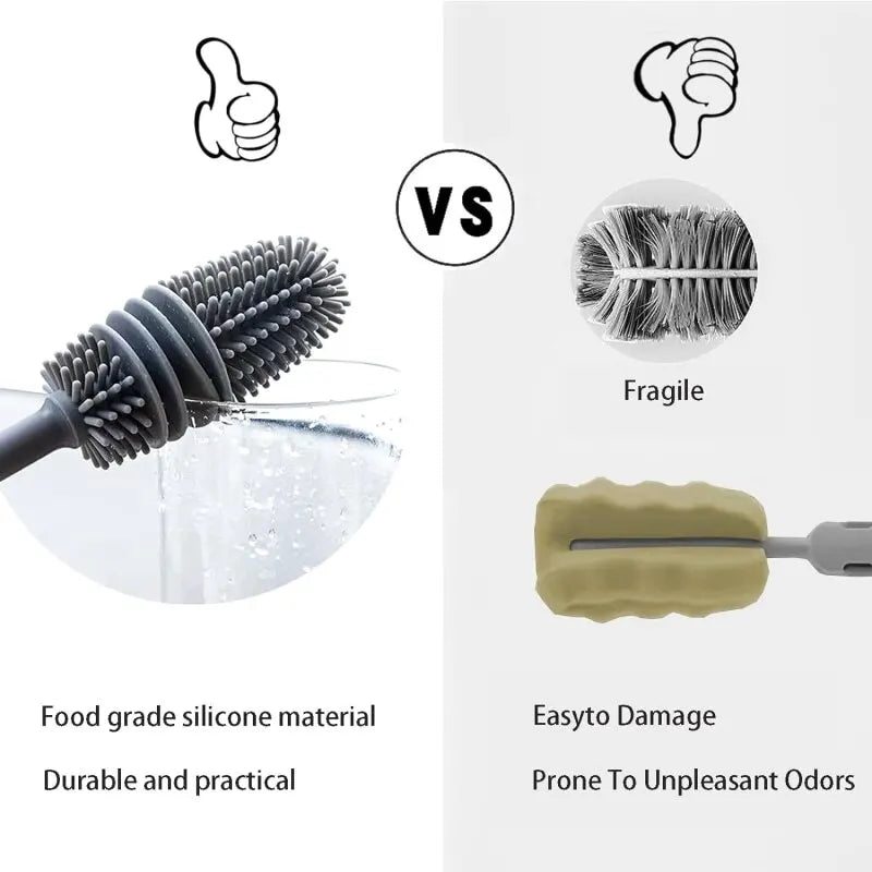 Silicone Milk Bottle Brush Long Handle Kitchen Cleaner Tool