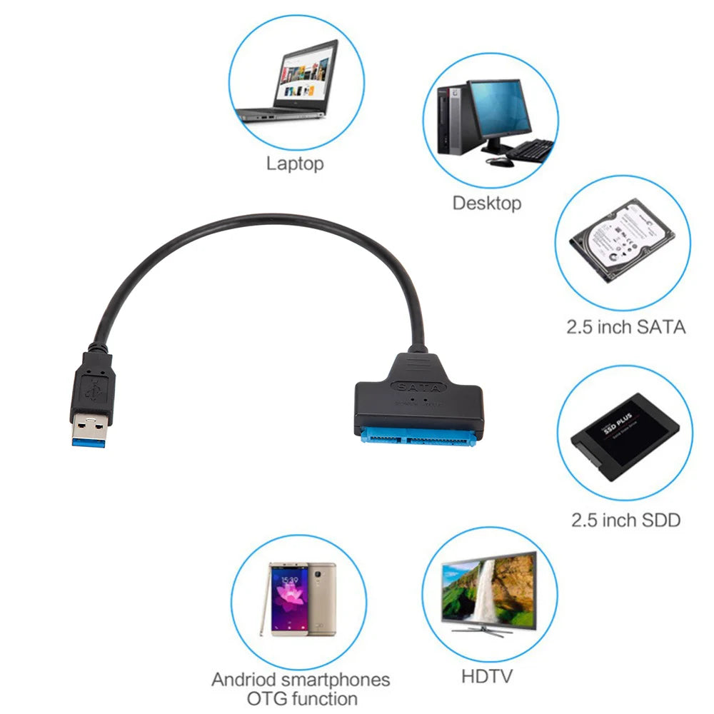 USB 3.0 2.0 SATA Adapter Up To 6 Gbps For 2.5 Inch HDD SSD