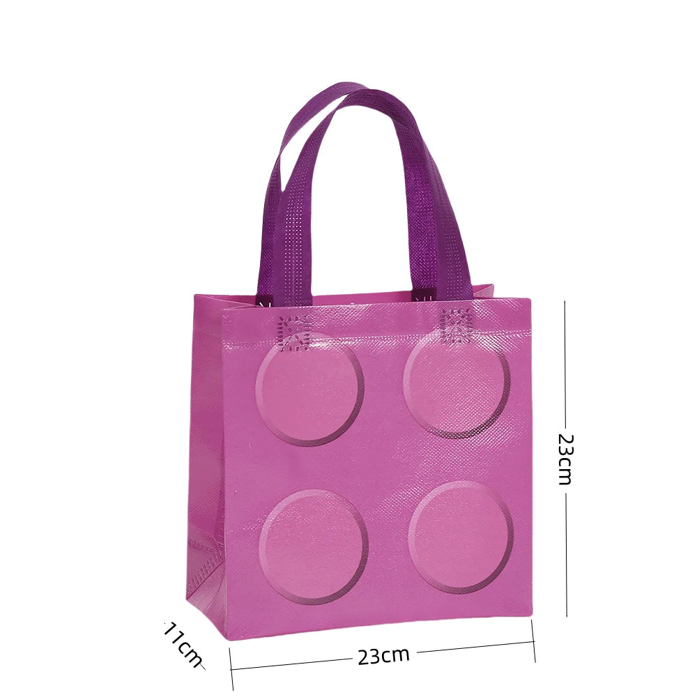 Colorful Building Block-Themed Non-Woven Gift Bags for Kids Birthday Parties and Children's Day Supplies - 12 or 30 Pieces