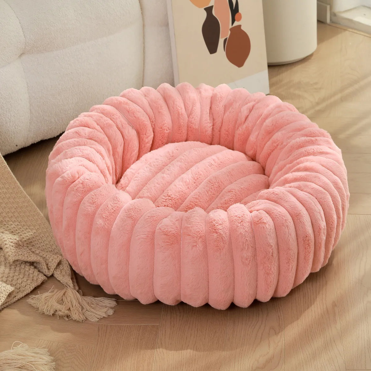 Round Pet Bed for Large Dog, Winter Warm Cat Sofa Bed Washable Large Dog Bed All Seasons Available