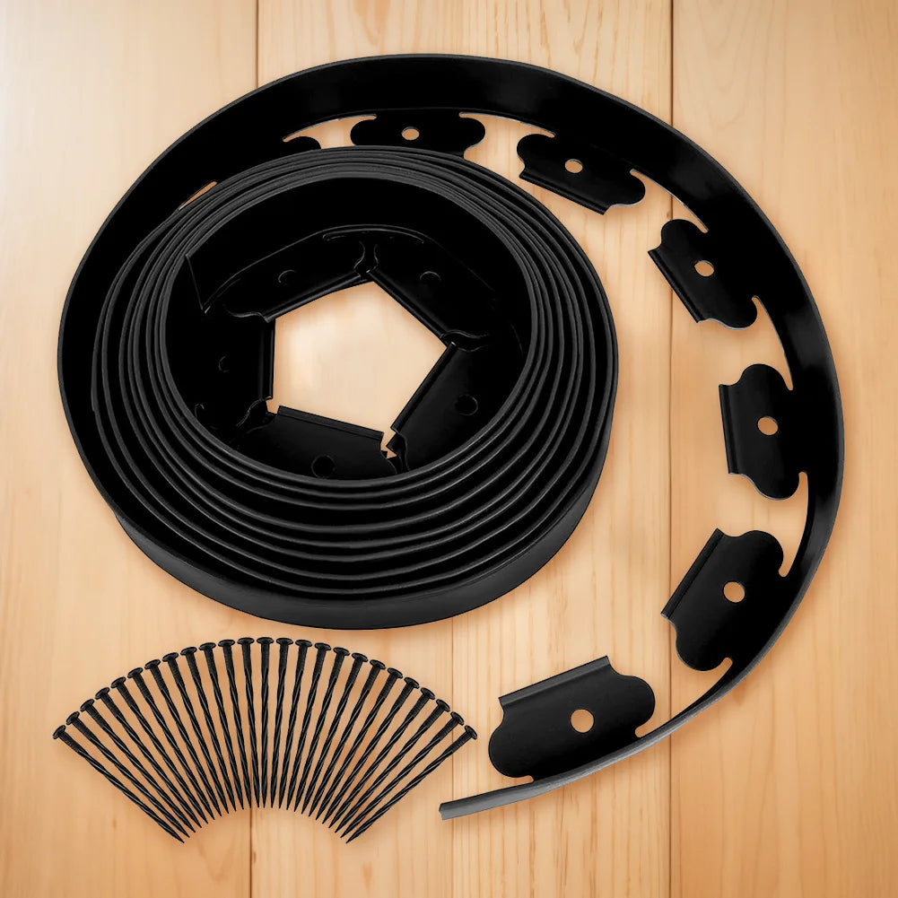 10M Plastic Garden Edging Border Kit with 30 Anchoring Spikes for Easy Installation and Durable Landscape Design