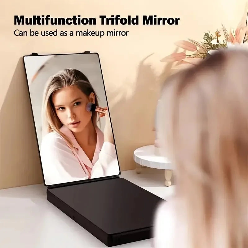 Tri-Fold Wall Mounted Makeup Mirror with Magnification - Portable Styling Mirror for Travel, Bedroom and Bathroom Use