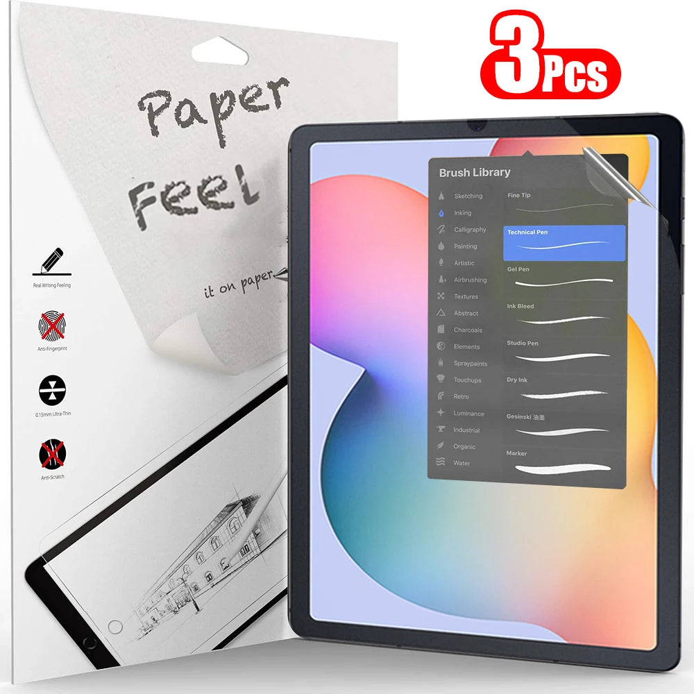 3 protectores de pantalla con tacto de papel para Samsung Galaxy Tab S7, S8, S9 Plus, Ultra A9, Samsung Tab S6 Lite, S7, S9 Fe, A8, A7, sin cristal